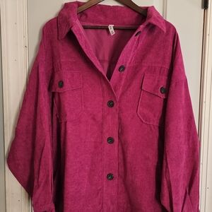 Zenana Outfitters Fuchsia Corduroy Utility Jacket